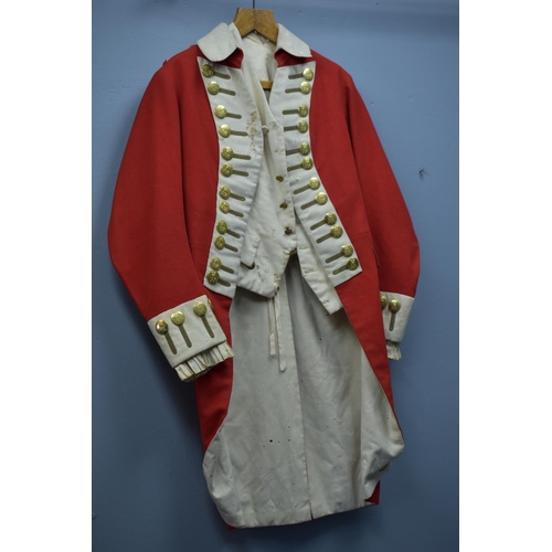 155 - Antique Red and White Wool British Army Officers Coat, with Single Gold Bullion GR Epaulette. Also w... 