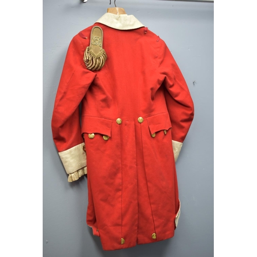 155 - Antique Red and White Wool British Army Officers Coat, with Single Gold Bullion GR Epaulette. Also w... 