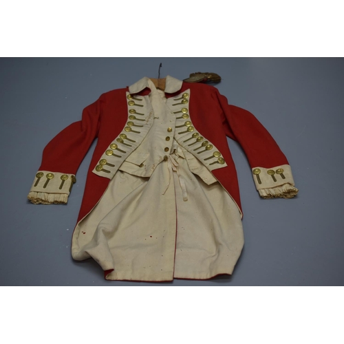 155 - Antique Red and White Wool British Army Officers Coat, with Single Gold Bullion GR Epaulette. Also w... 