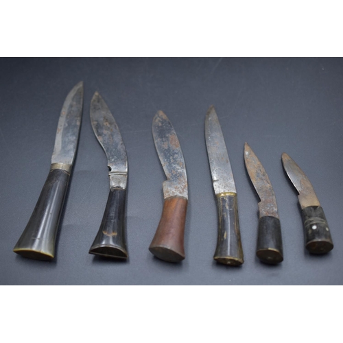 156 - Six Small Gurkha Kukri Skinning Knives, contained in Two Leather Pouches