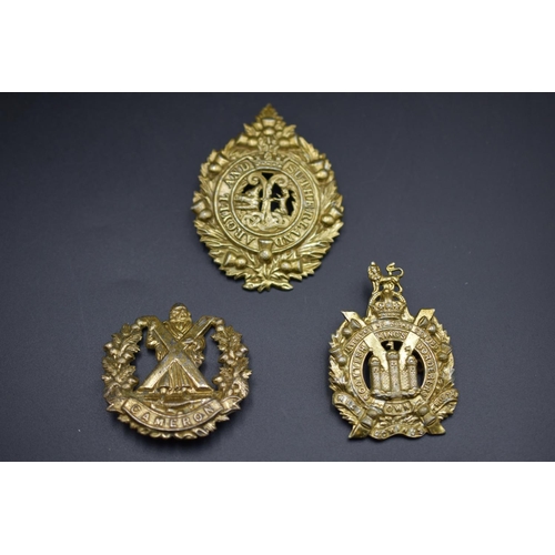 174 - Three Scottish Cap Badges includes Argyll & Sutherland, Cameron and Scottish Kings Borders