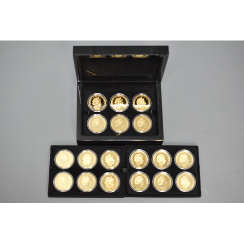 62 - Queen Elizabeth II 18 Piece Golden Proof Limited Coin Collection Complete with Certificates and Case