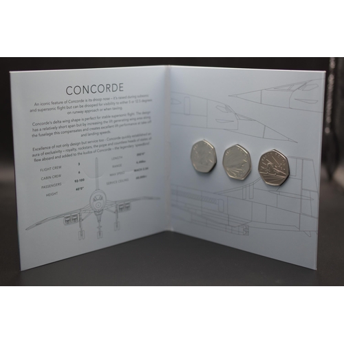 70 - Brilliant Uncirculated Supersonic Concorde 50th Anniversary 50 Pence Collection