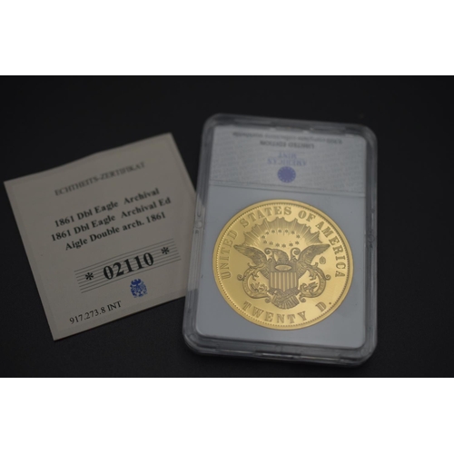 76 - American Mint 1861 Replica 24k Gold Plated Double Eagle Complete with Certificate