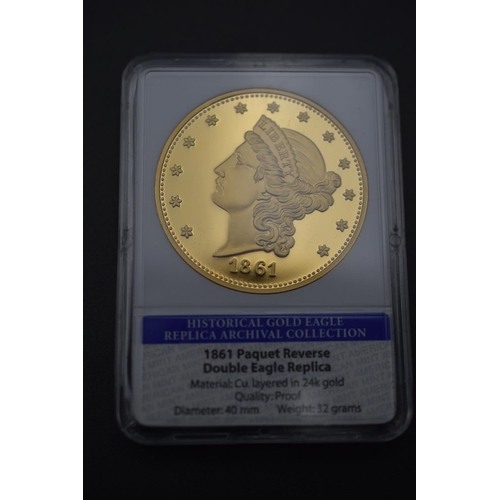 76 - American Mint 1861 Replica 24k Gold Plated Double Eagle Complete with Certificate