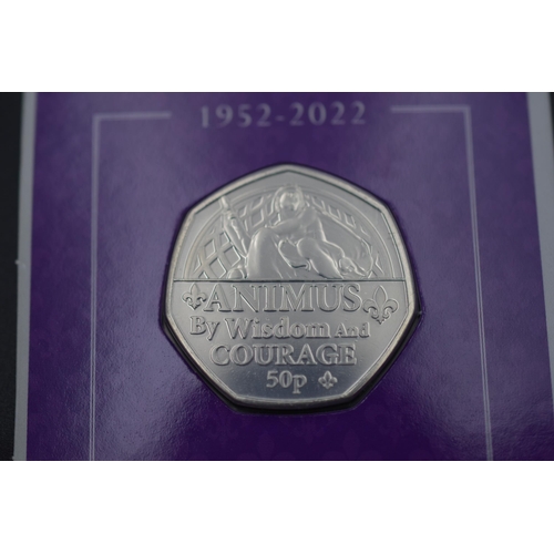 81 - Brilliant Uncirculated Platinum Jubilee Fifty Pence Coin. Animus, by Wisdom and Courage.