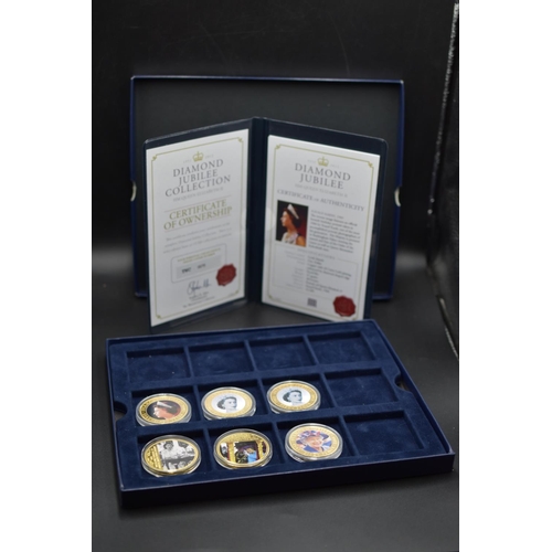 85 - Six Elizabeth II Diamond Jubilee Gold Plated Proof Like Coins Complete with Capsules, Some Certifica... 