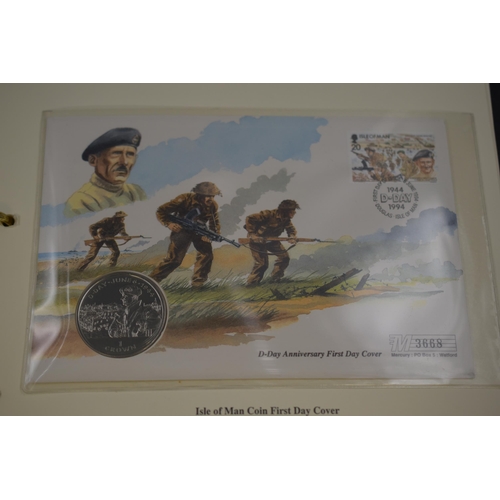 90 - Folder Containing The History of World War II Collection of First Day Cover Coins. Includes D Day 50... 