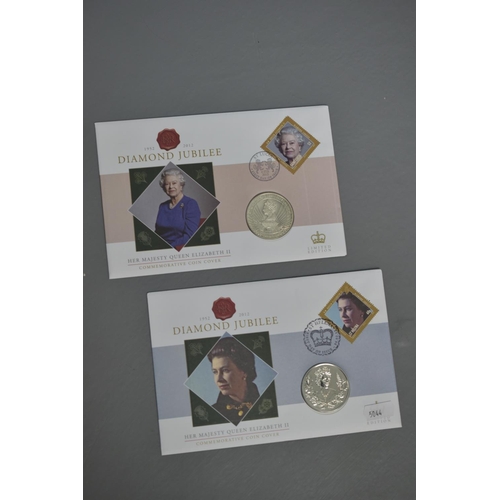 Two Commemorative First Day Coin Covers to include Diamond Jubilee 2012 St Lucia South Georgia and South Sandwich Islands Stamp and £2 Coin and a Diamond Jubilee 2012 St Helena Stamp with Pitcairn Islands $2 Dollar Coin