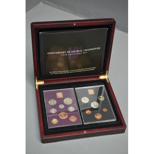 Limited Edition 40th Anniversary Coin and Stamp Set, For the last Predecimal Coins and Stamps 1970, also with First Set of Decimal Coins and Stamps 1971. Complete in Box with Certificate