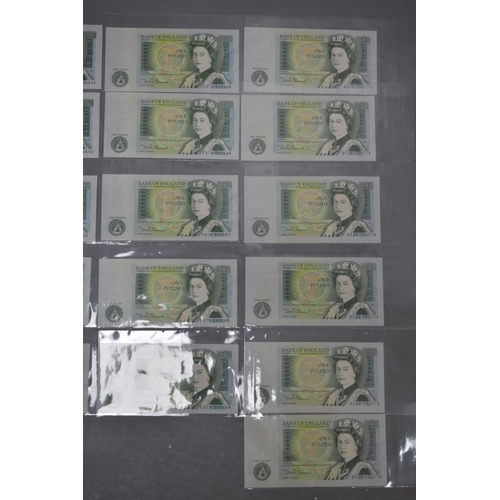 53 - Selection of 21 Sequential £1.00 Notes (uncirculated), in Sleeves