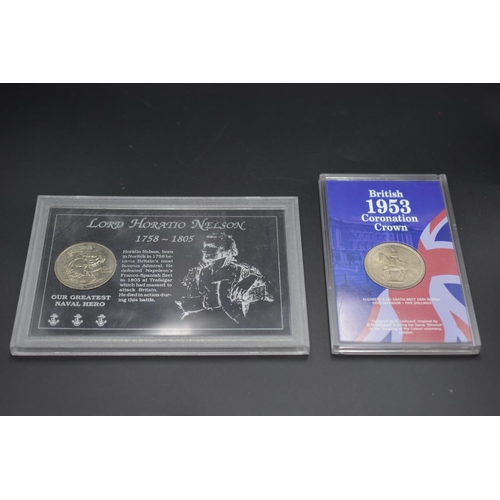 76 - Two Commemorative Coins to include 1953 Coronation Crown in Case and Lord Horatio Nelson One Crown i... 