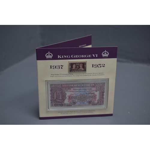 80 - King George VI Coronation Stamp Set, also includes One Pound Note and a Selection of Pre-Decimal Coi... 