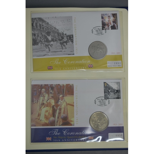 86 - Album Containing a Set of First Day Covers and Commemorative Coins for Queen Elizabeth II Coronation... 