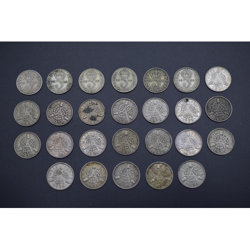 93 - Selection of Twenty Six George V Silver Three Pence Coins 1917 to 1935