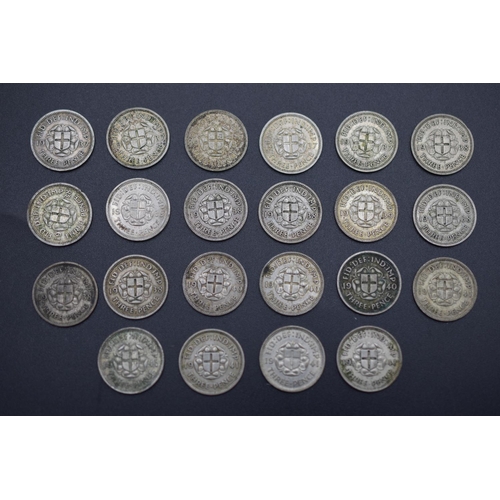 95 - Selection of Twenty Two George VI Silver Three Pence Coins 1937 to 1941