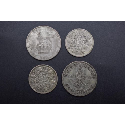 96 - Four Silver Coins to include Two One Shilling Coins (1925 & 1939) and Two Silver Six Pence Coins (19... 