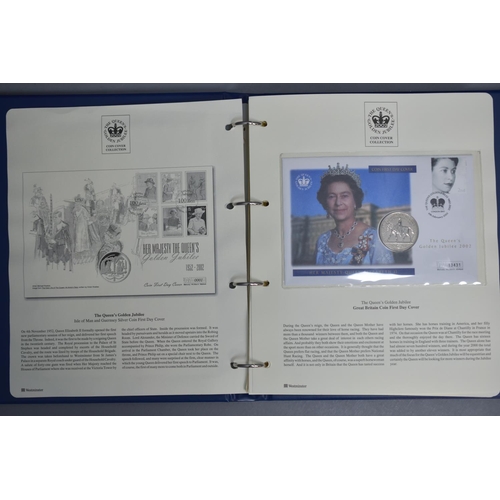 101 - Album Containing a Selection of Coins and First Day Covers for Queen Elizabeth II Golden Jubilee. In... 