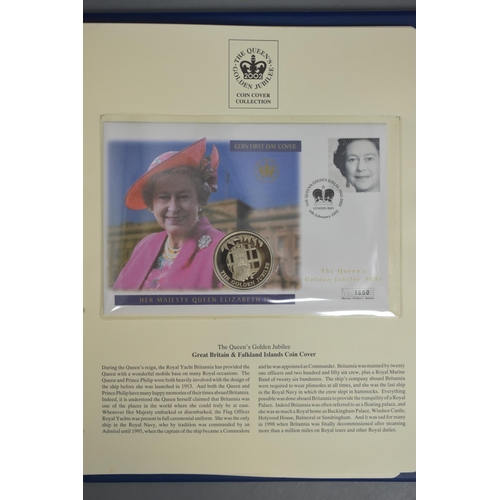 101 - Album Containing a Selection of Coins and First Day Covers for Queen Elizabeth II Golden Jubilee. In... 