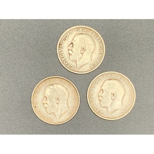 60 - Three George V Silver Shillings (1913,1814, & 1915)