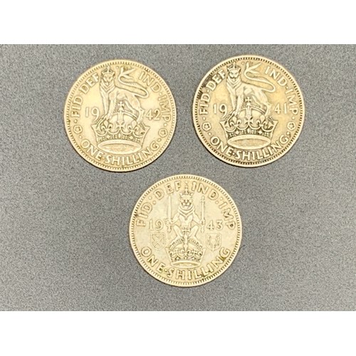 85 - Three George VI Silver One Shilling Coins (1941, 1942 & 1943)