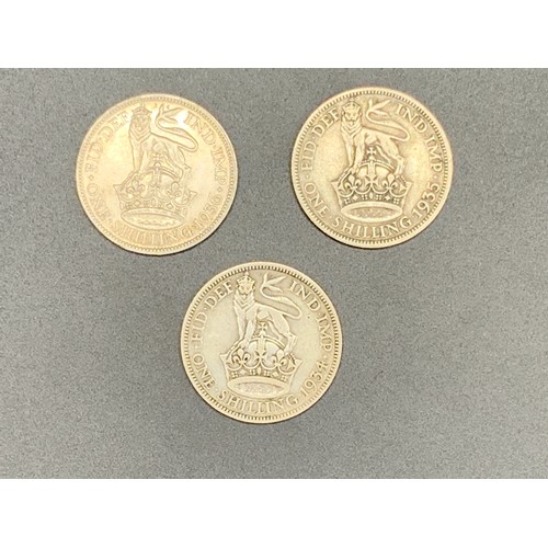 88 - Three George V Silver One Shilling Coins (1934, 1935, & 1936)