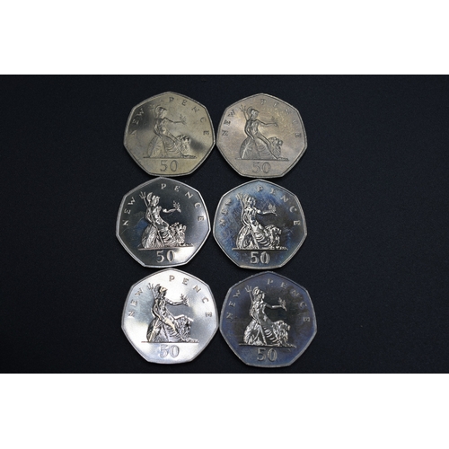 67 - Selection of Elizabeth II 50 Pence Pieces - 1969, 1970, 1971, 1972, 1974, 1976