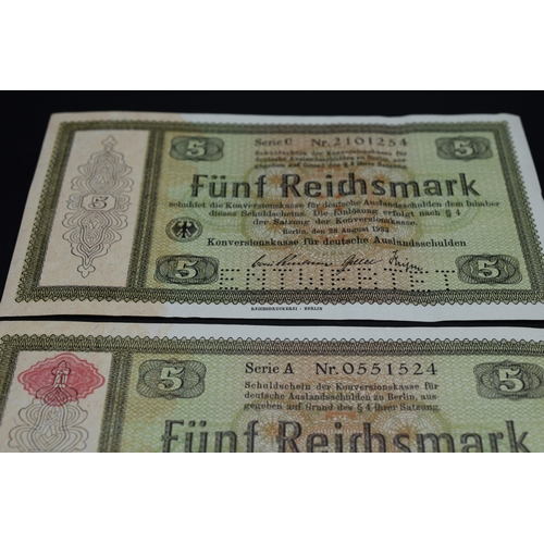 72 - Two German 5 Reichmark Bank Notes - 1933