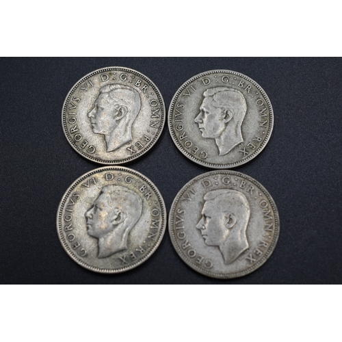 98 - Four George VI Silver 2 Shilling Coins (1938, 1942,1943,1944)