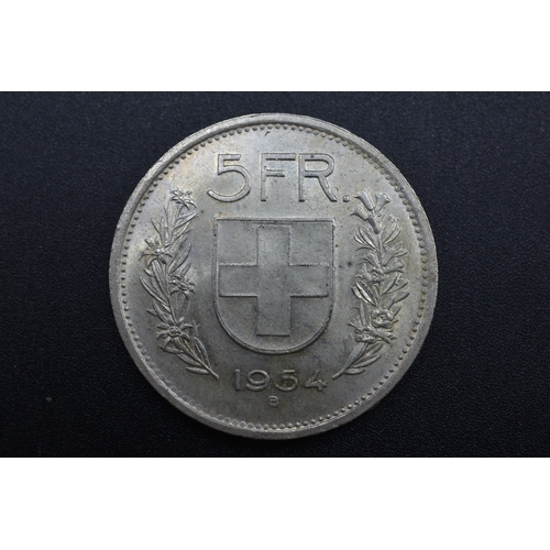 63 - Silver - 5 Francs - Switzerland - 1954