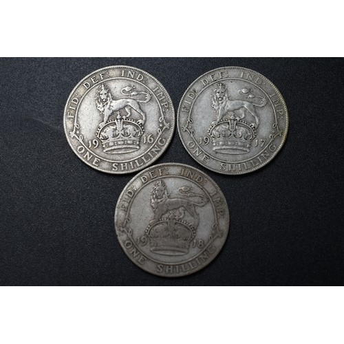 101 - Silver - George V - One Shilling - 1916, 1917 & 1918