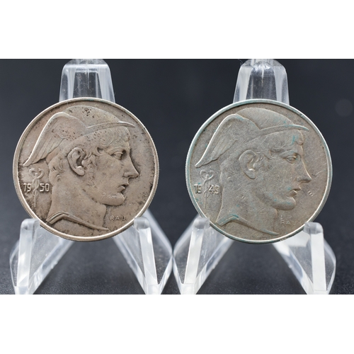 44 - Silver - 20 Francs (x2) - Belgium - 1949 & 1950