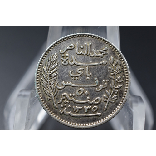 63 - Silver - Tunisia - 50 Centimes - Muhammad V - 1917