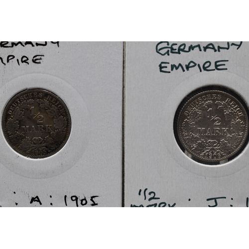 73 - Silver - German Empire - 1/2 Mark x4 - 1905, 1906 x2 and 1913