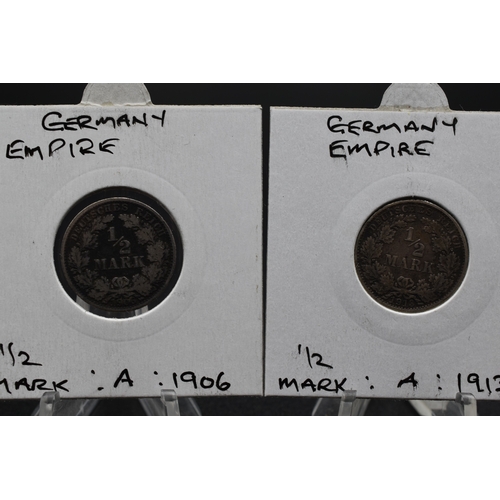 73 - Silver - German Empire - 1/2 Mark x4 - 1905, 1906 x2 and 1913