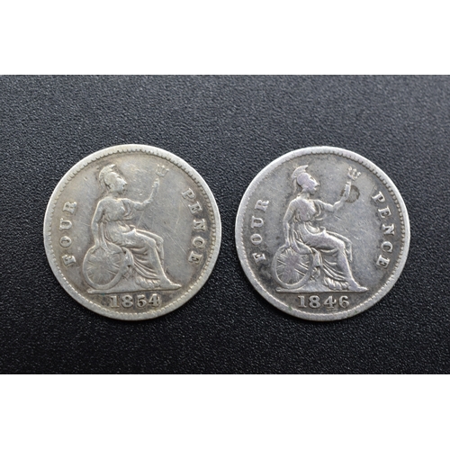 103 - Silver - Victoria - Four Pence x2 - 1854 & 1846