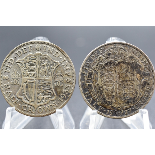 105 - Silver - George V - Half Crown x2 - 1927 & 1933