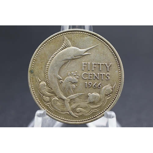 66 - Silver - Elizabeth II - Bahama Islands - Fifty Cents 1966