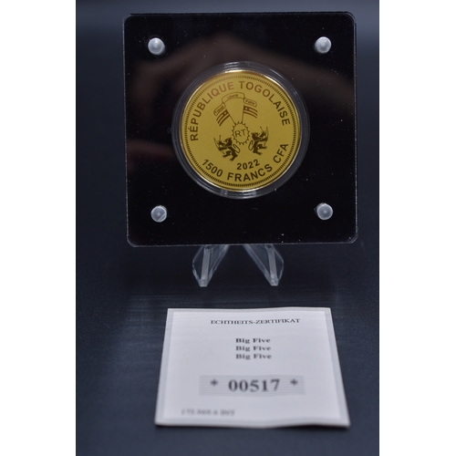 80 - Gold 999 (24ct) - Big Five - Togo - 1500 Francs CFA - 2022 - Proof Complete with Certificate of Auth... 