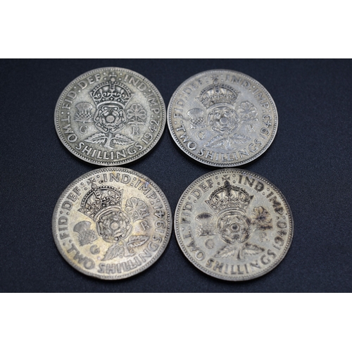 81 - Four George VI Silver two Shilling Coins (1940, 41, 42, 43,)