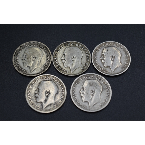 86 - Five George V Silver Shillings (1915, 1917, 1919, 1920, & 1929)