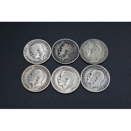 88 - Six George V Silver Sixpences (1911, 1914, 1916, 1917 1918, & 1927)