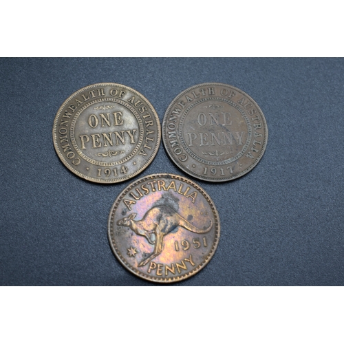 93 - Three Australian One Pennies - 1914,1917 and 1951