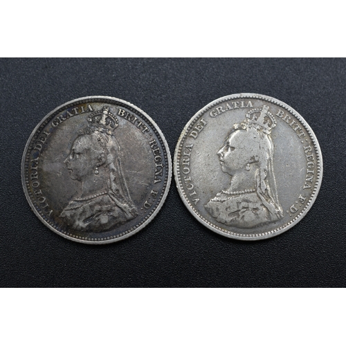 82 - Silver - Victoria - One Shillings - 1887 & 1888