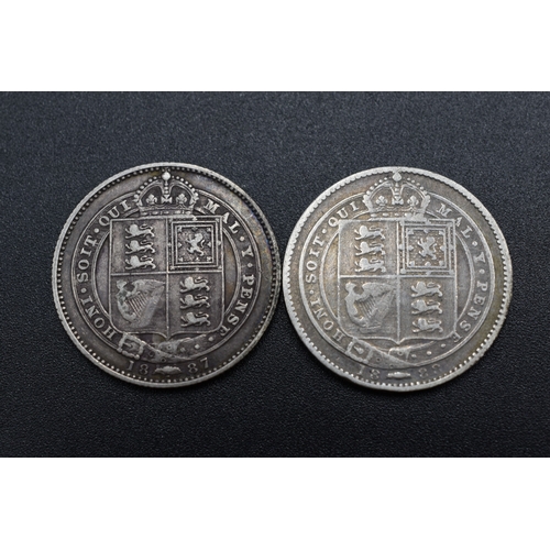 82 - Silver - Victoria - One Shillings - 1887 & 1888