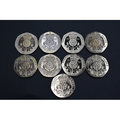 Date Run of Elizabeth II Twenty Pence Pieces 1982 - 1990