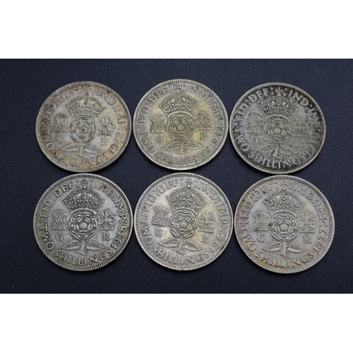 65 - Silver - Two Shillings - 1937, 1938, 1940, 1941, 1942 and 1943