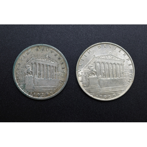 94 - Silver - 1 Schilling - Austria - 1924 & 1925