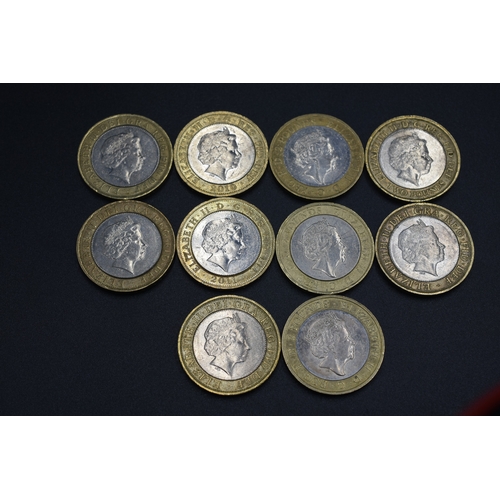 102 - Collection of Ten Collectible £2 Coins To Include WW1, Abolition of Slave Trade, Darwin, WW2 Blitz a... 