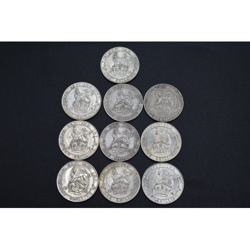 25 - Selection of Ten Silver George V One Shillings